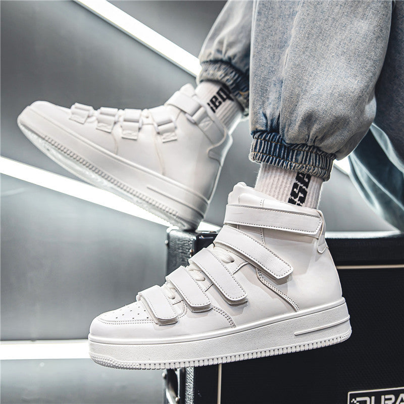 Spring Men's High-top Board Shoes Trendy Youth Student White Shoes Velcro Sports Casual