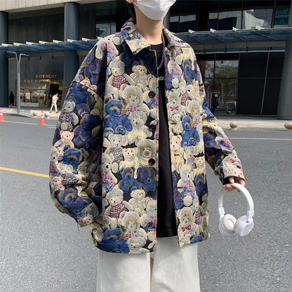 Men's Printed Teddy Bear Jacket Casual Jacket