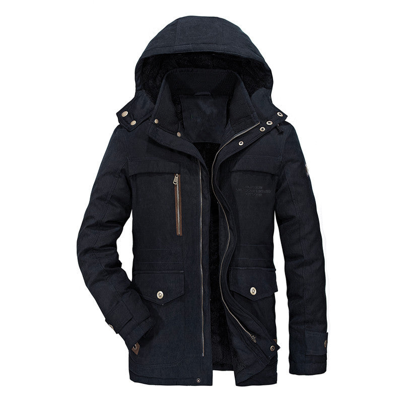 Hooded Fleece-lined Men's Plus Size Cotton-padded Coat