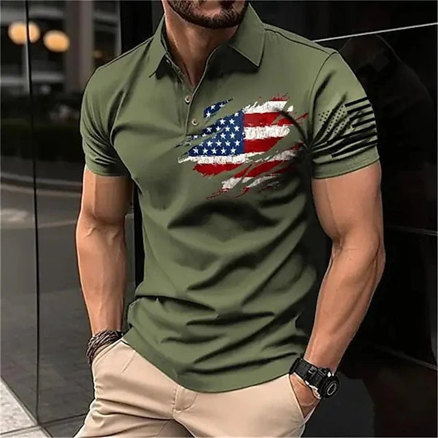 Spring Men's Casual 3D Printing Lapel Short Sleeve