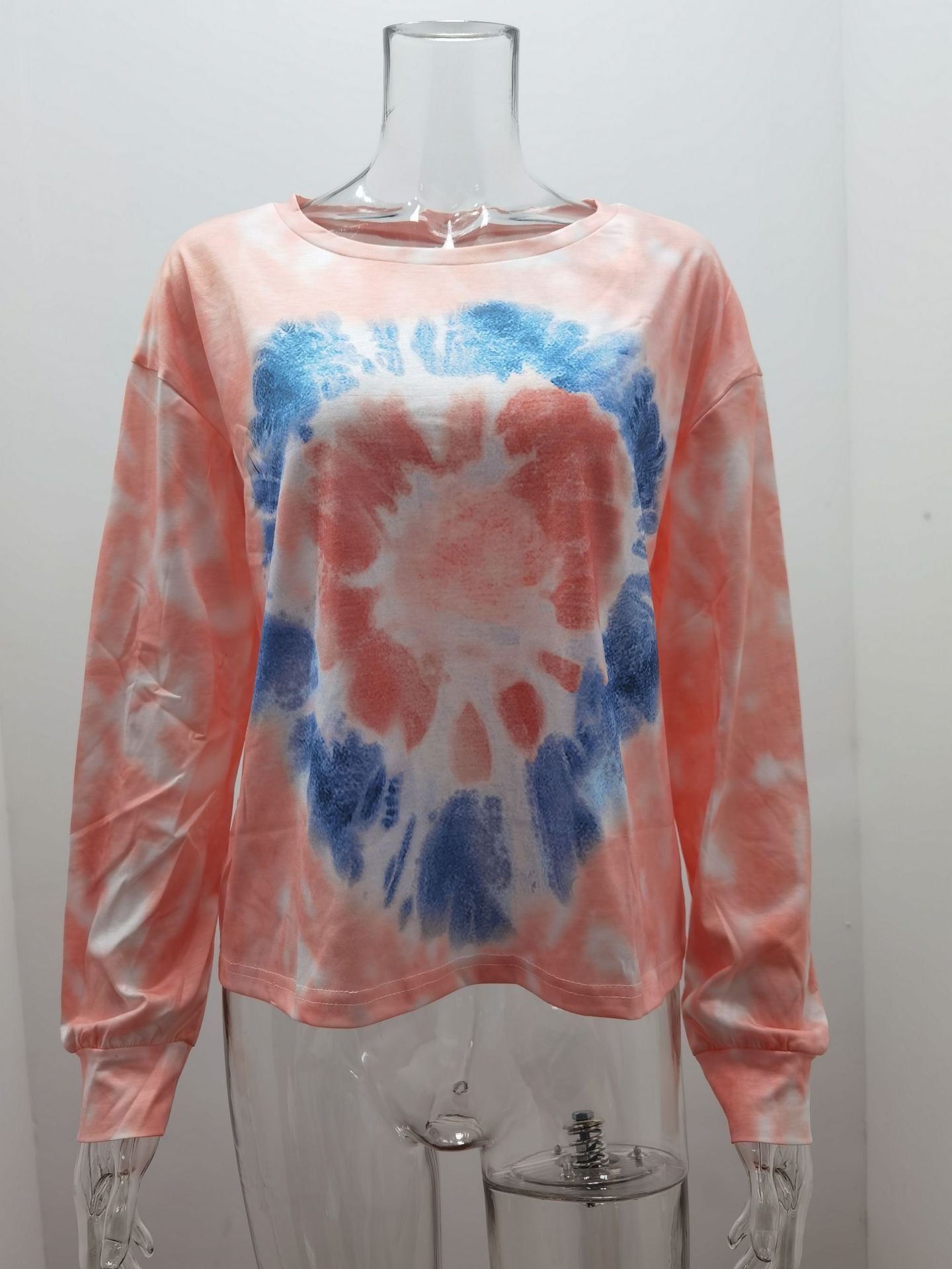 Tie-dyed Printed Round Neck Long Sleeve Sweater