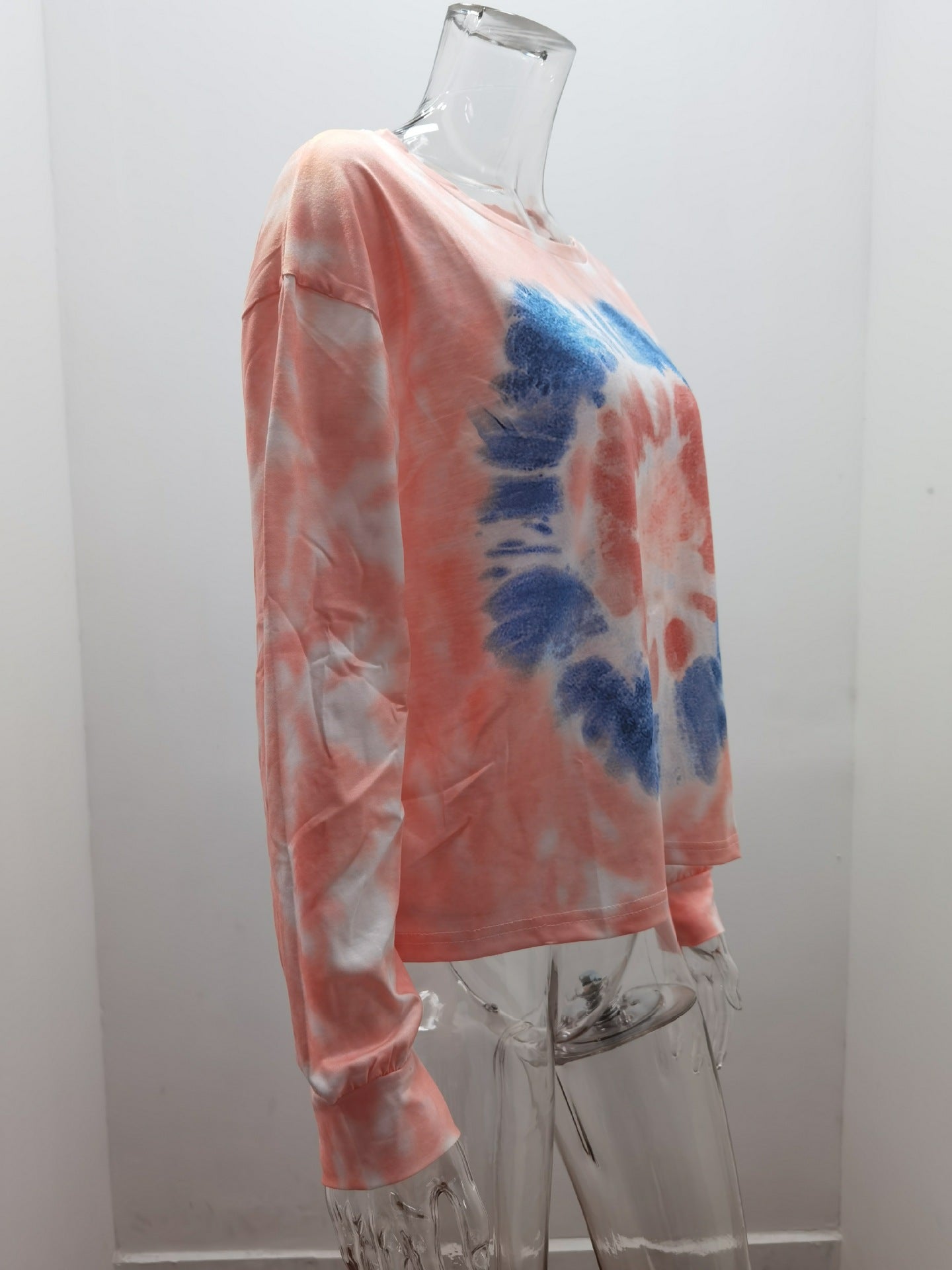 Tie-dyed Printed Round Neck Long Sleeve Sweater