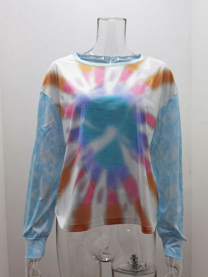 Tie-dyed Printed Round Neck Long Sleeve Sweater