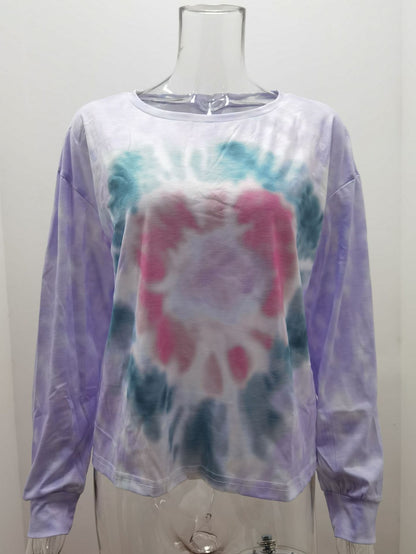 Tie-dyed Printed Round Neck Long Sleeve Sweater