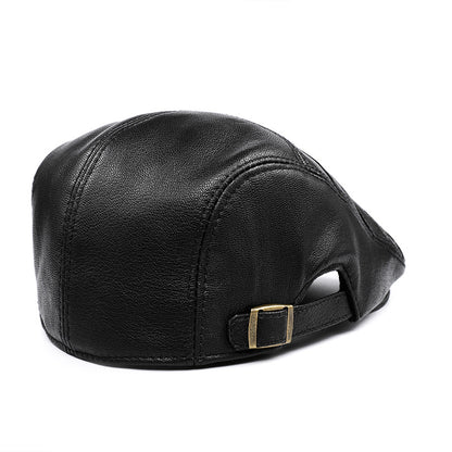 Autumn And Winter Genuine Leather Men's Middle-aged And Elderly Duck Tongue Korean Workers Monochrome Beret