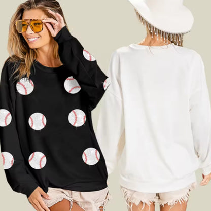 Baseball Sequined Sweater Long Sleeve Top For Women