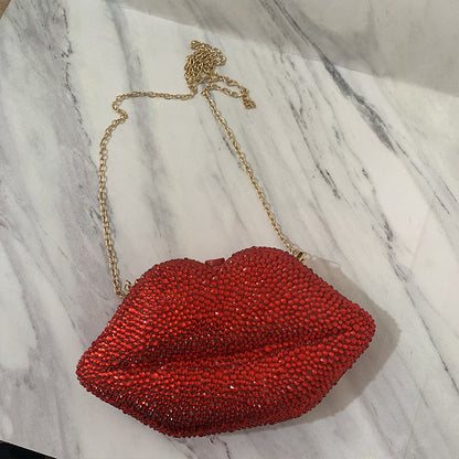 Diamond-embedded Hand-held Party Rhinestone Acrylic Lips Chain Dinner Bag