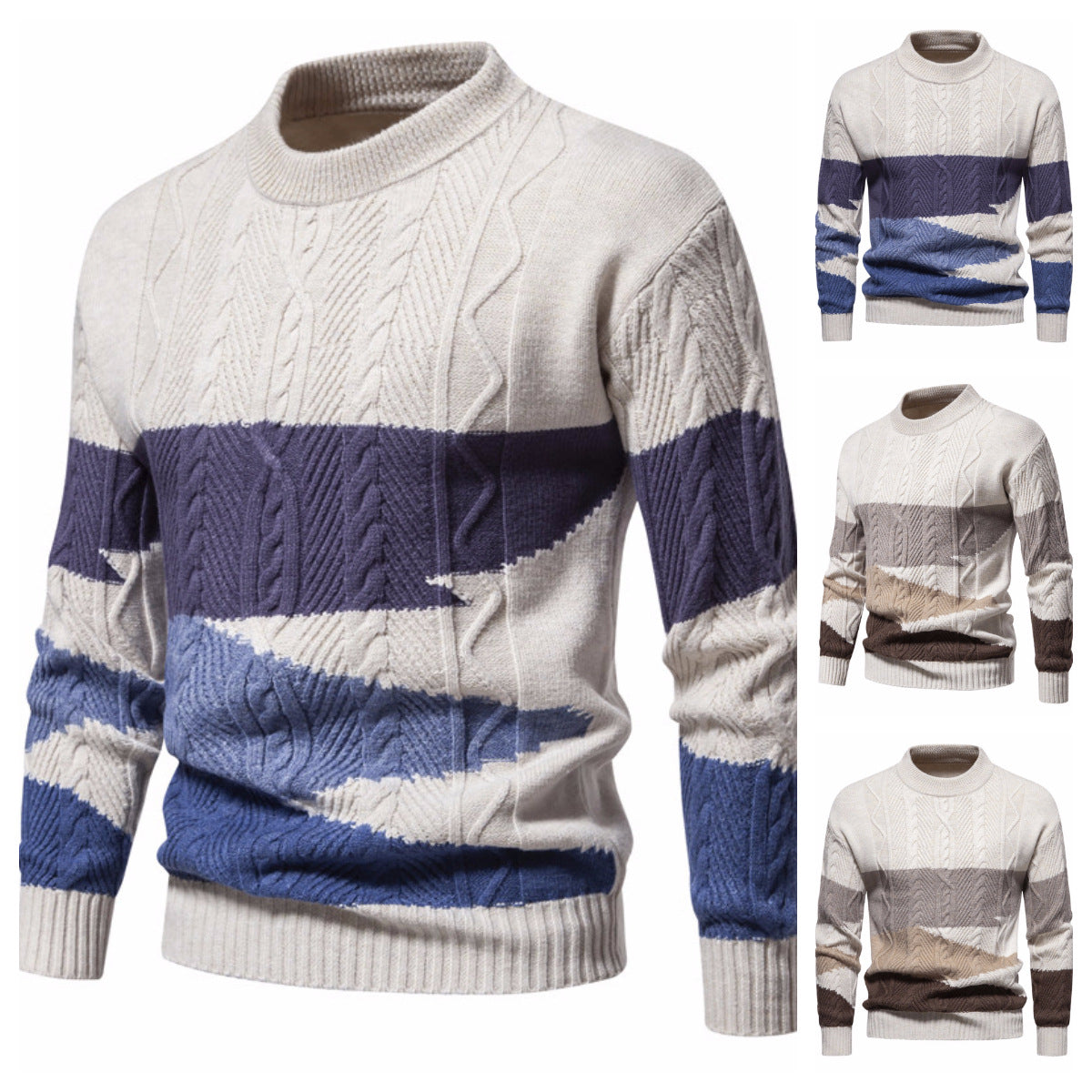 Knitwear Men's American Retro European Size Color Matching Casual Coat Autumn And Winter New Round Neck Sweater