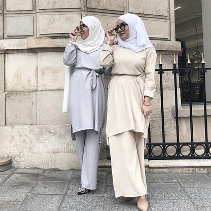 Fashion simple Muslim lace up dress