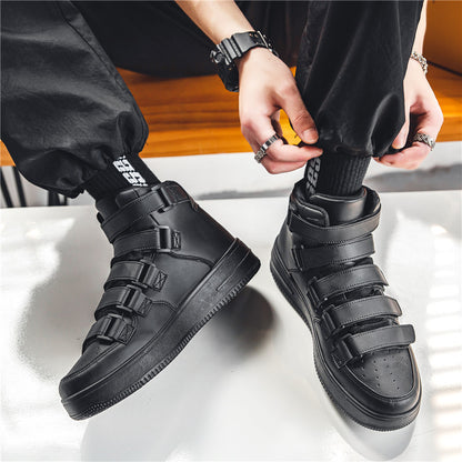 Spring Men's High-top Board Shoes Trendy Youth Student White Shoes Velcro Sports Casual