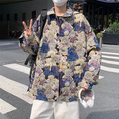 Men's Printed Teddy Bear Jacket Casual Jacket