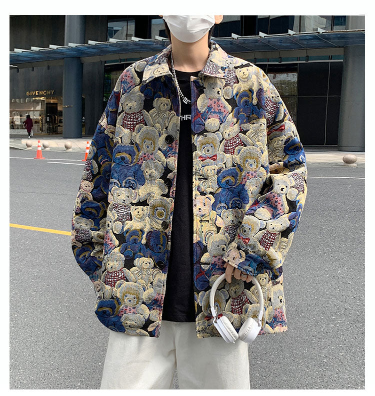 Men's Printed Teddy Bear Jacket Casual Jacket