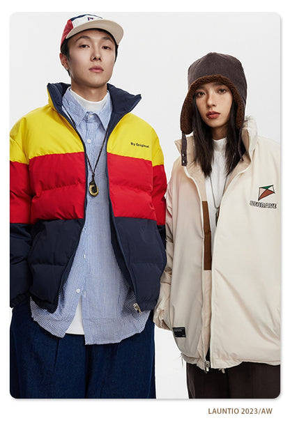 Men's And Women's Winter Contrast Color Kite Embroidery Double-sided Wear Stand Collar Couple Cotton-padded Clothes