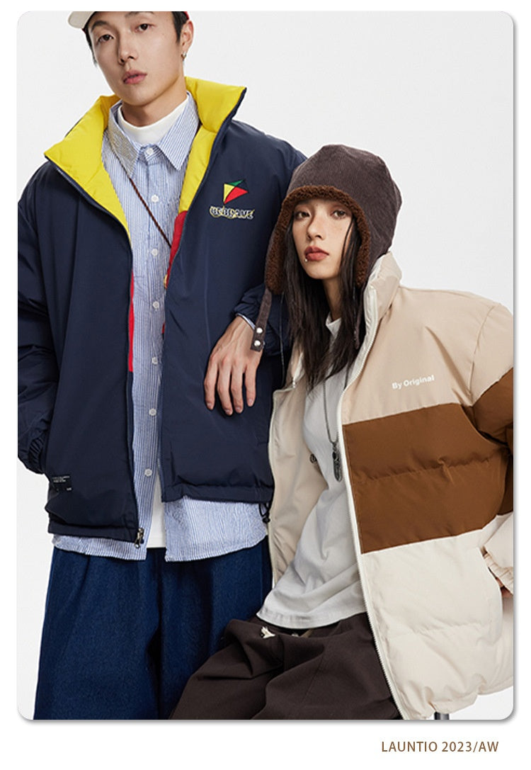 Men's And Women's Winter Contrast Color Kite Embroidery Double-sided Wear Stand Collar Couple Cotton-padded Clothes