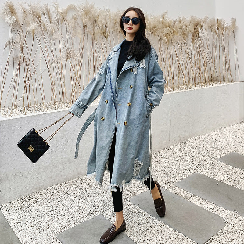 Retro Denim Trench Coat Women