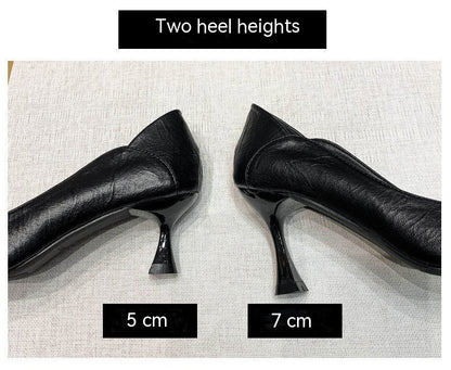 Pointed Temperament Black Soft Leather Shoes