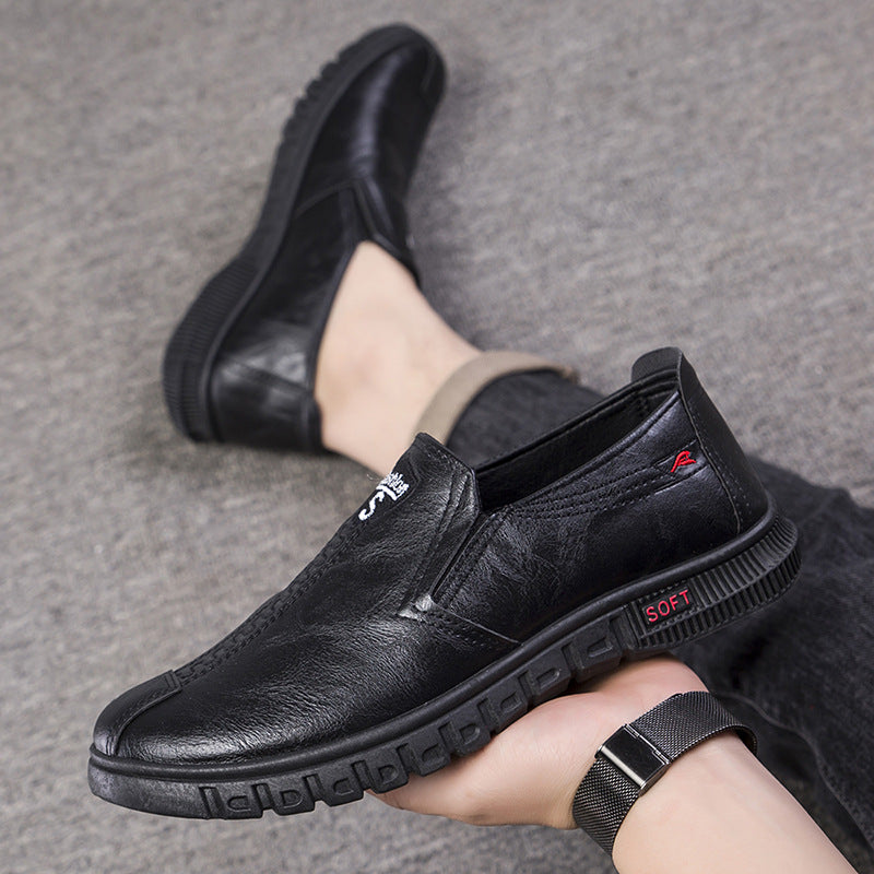 Black Chef Non-slip Waterproof Work Shoes Soft Bottom And Wear Resistance Casual Leather Shoes Men