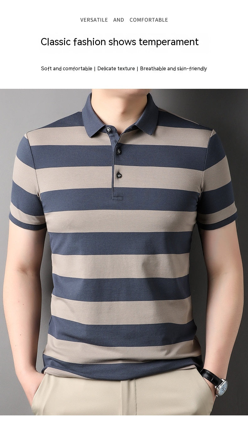 Men's Polo Shirt Short-sleeved Lapel T-shirt 2024 Striped Business Casual Lead Basic All-matching