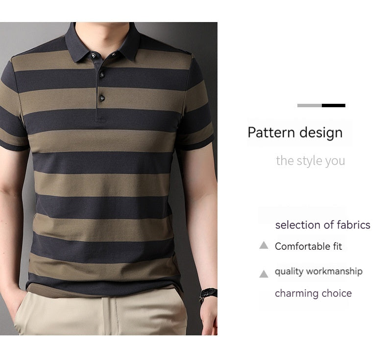 Men's Polo Shirt Short-sleeved Lapel T-shirt 2024 Striped Business Casual Lead Basic All-matching