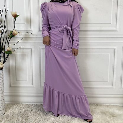 Women's Pleated Long Skirt Irregular Hem Muslim Dress