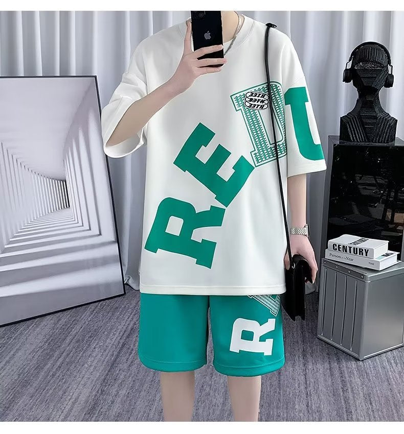 Men's Fashion Casual Printing Short-sleeved Shorts Suit