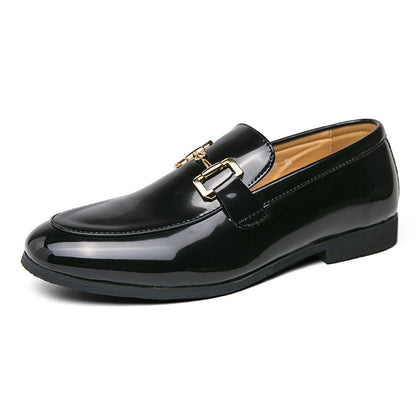 Men's Solid Color Glossy Loafers Plus Size Casual Leather Shoes