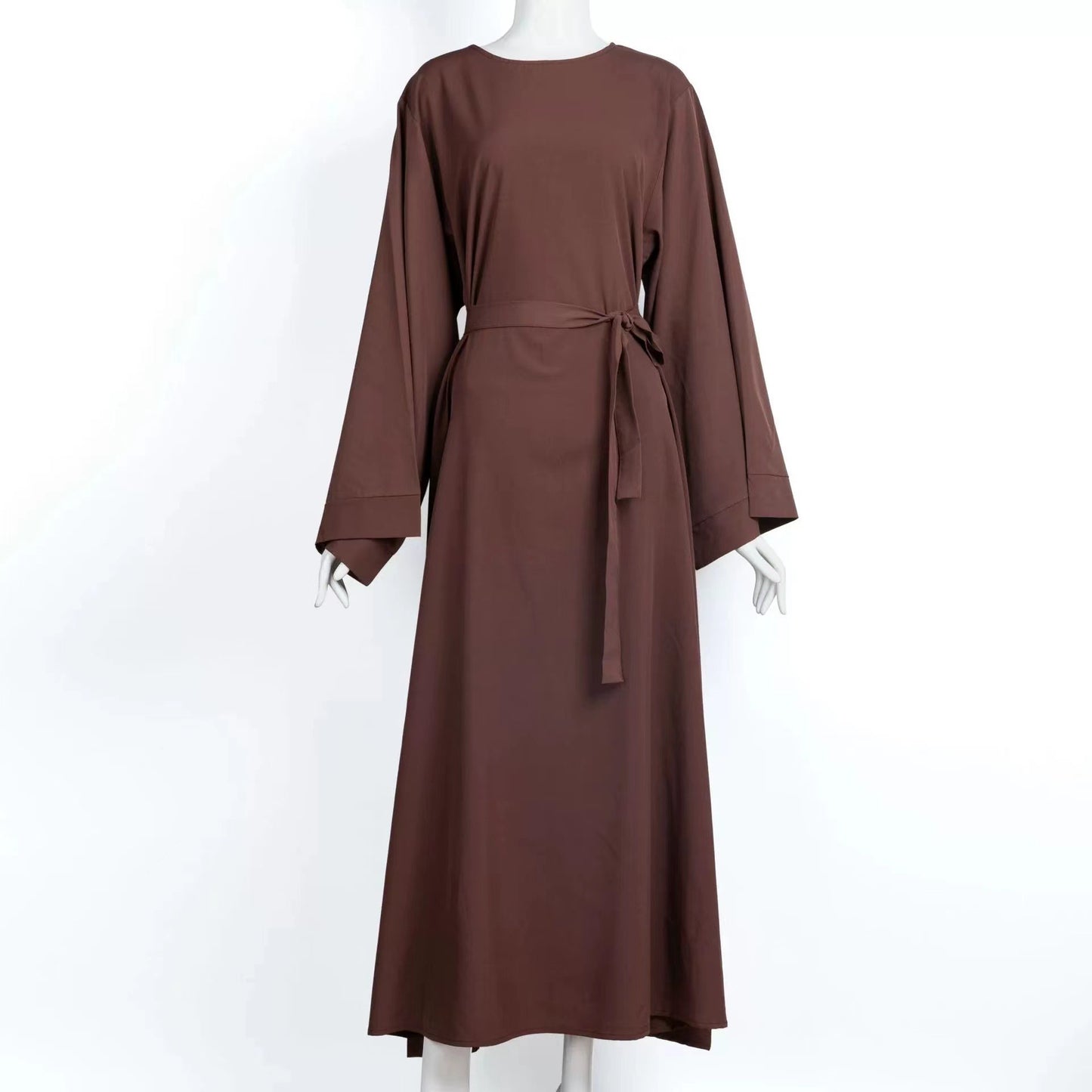 Solid Color Plus Size Lace-Up Muslim Dress - Modest Fashion