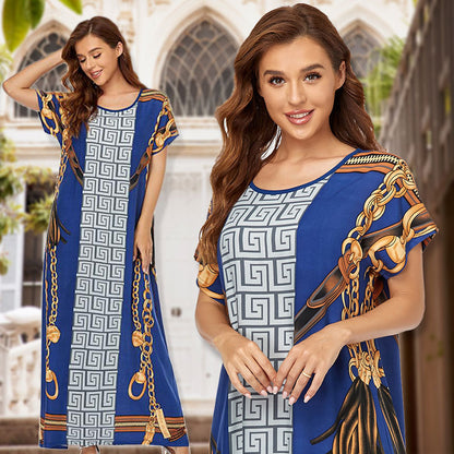 Women's Dress Muslim Short Sleeve Long Dress Dubai Plus Size