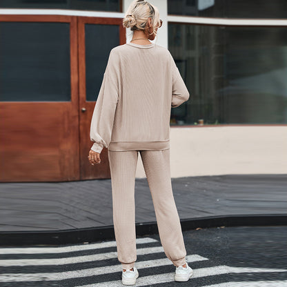 Solid Color Long-sleeved Trousers Loungewear Suit Casual Suit For Women