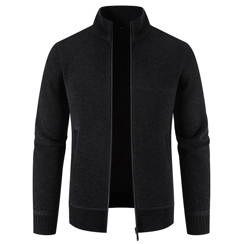 Fleece-lined Thickened Men's Knitted Stand Collar Jacket