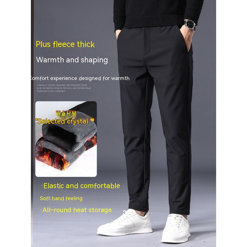 Fleece-lined Thick Casual Pants Men's Slim Fit Ankle Tight Trousers