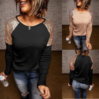 Stitching round neck long sleeve casual