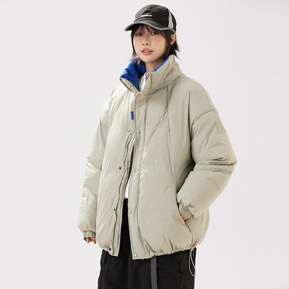 Stand Collar Pure Color Cotton Clothing Men's Thickened Cotton-padded Coat