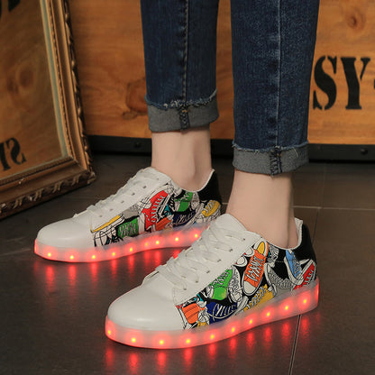 Factory Direct Supply Luminous Shoes Wholesale Colorful 11 Pattern Luminous Shoes LED Lights USB Charging Colorful Couple Board Shoes