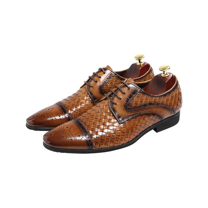 Men's New British Woven Pointed Business Leather Shoes