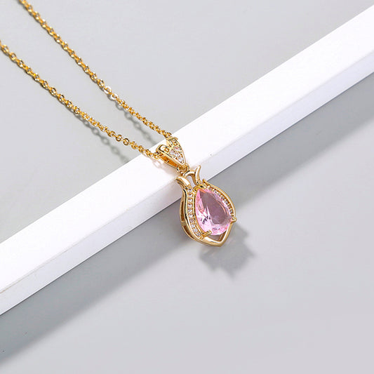 European and American necklace jewelry Light luxury simple style niche perfume bottle water drop transparent crystal zircon necklace accessories