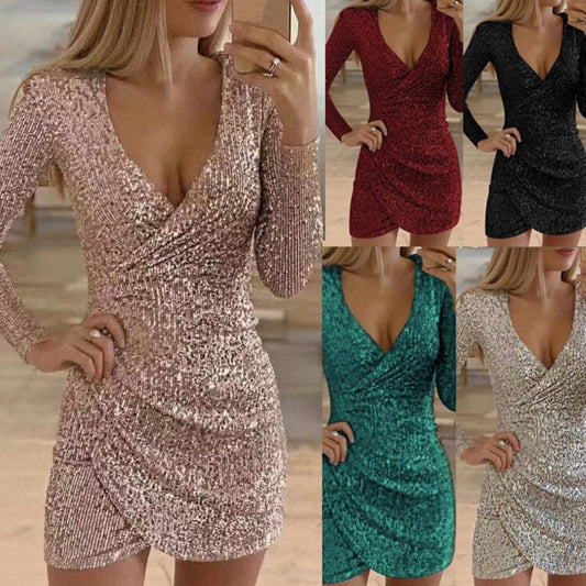 Women's Dress Irregular Sequin Long Sleeve Dress