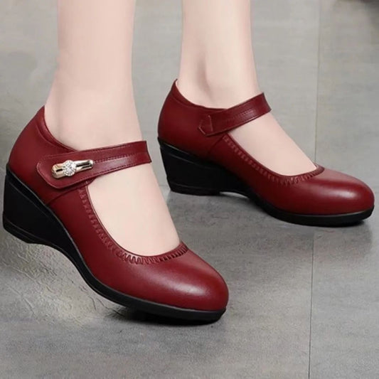 High Quality Soft Bottom Leather Shoes Non-slip Wedge Middle-aged And Elderly Pumps