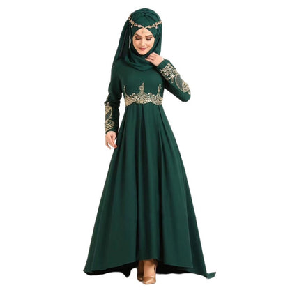 Muslim Embroidered High Waist Ethnic Elegant Graceful Slim Dress