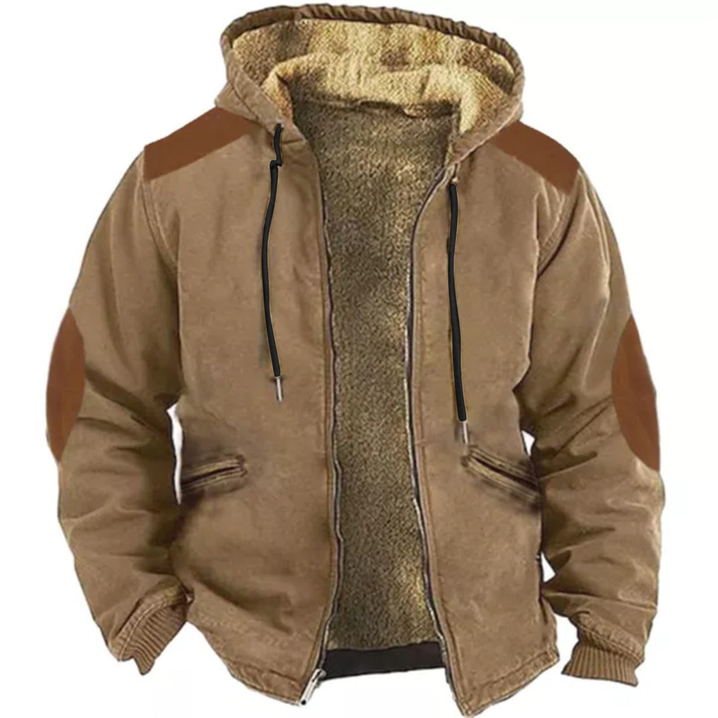 Multicolor Solid Color Hooded Sweater Brown Lining Cotton-padded Jacket