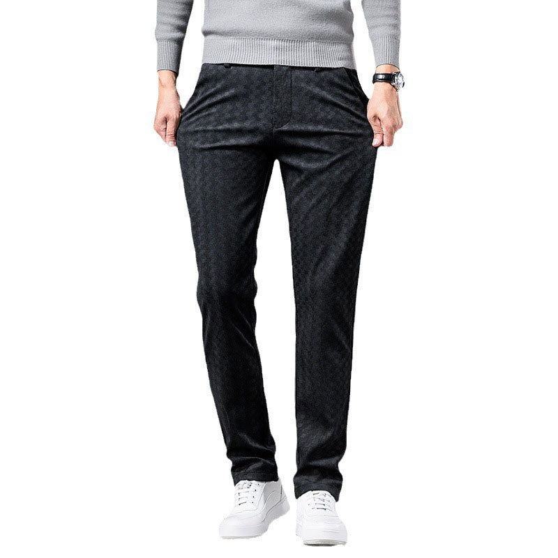 Casual Pants Men's High Waist Loose Straight Young And Middle-aged Printed Corduroy All-matching Trousers