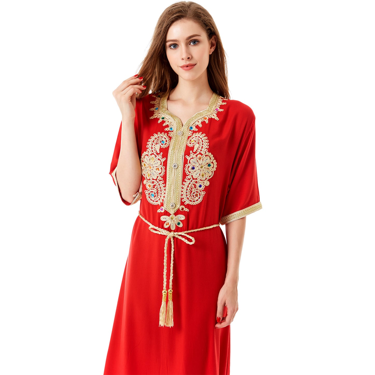 Middle East Muslim Women's Robe Short Sleeve Dress