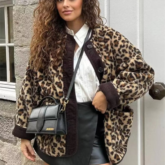 Women's Winter Leopard Print Casual Loose Jacket