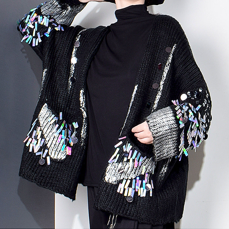 Casual Patchwork Sequined Sweater For Women