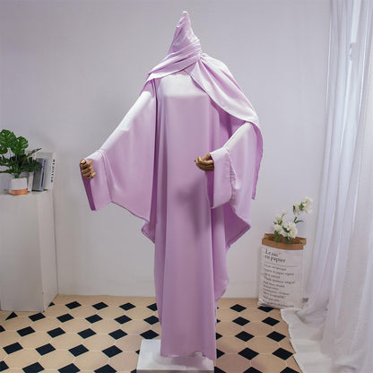 Solid Color Arabic Dress Women's Robe With Headscarf