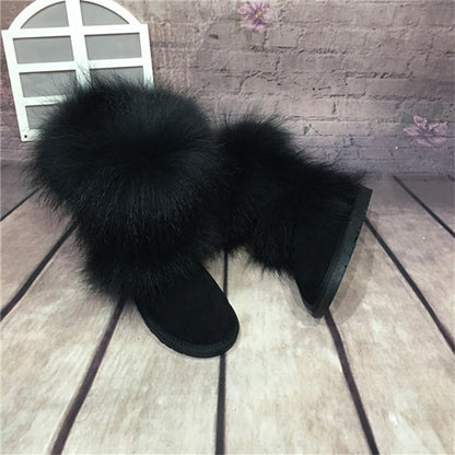 Women's Winter Mid-calf Fox Fur Snow Boots