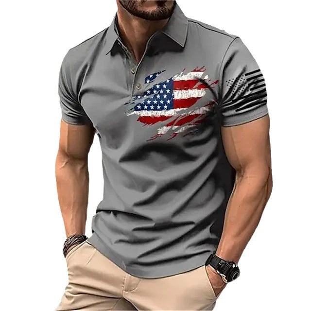 Spring Men's Casual 3D Printing Lapel Short Sleeve