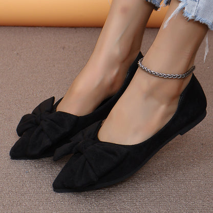 Big Bow Flat Shoes Pointed-toe Low-heeled Shoes Women Fashion Casual Breathable Slip On Flats