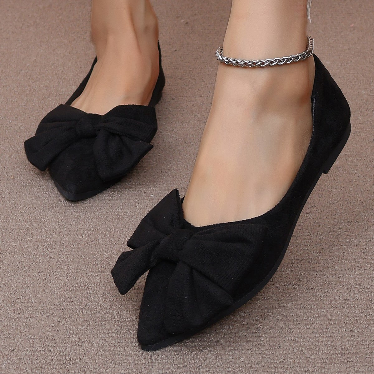 Big Bow Flat Shoes Pointed-toe Low-heeled Shoes Women Fashion Casual Breathable Slip On Flats