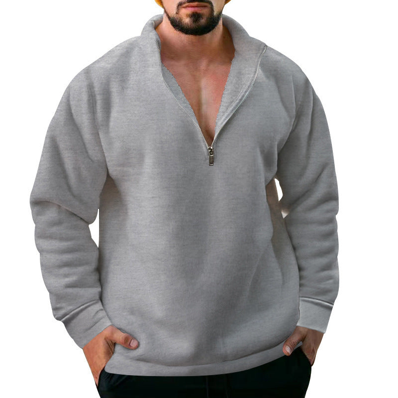 Men's Casual Fleece-lined Stand Collar Loose Sweater